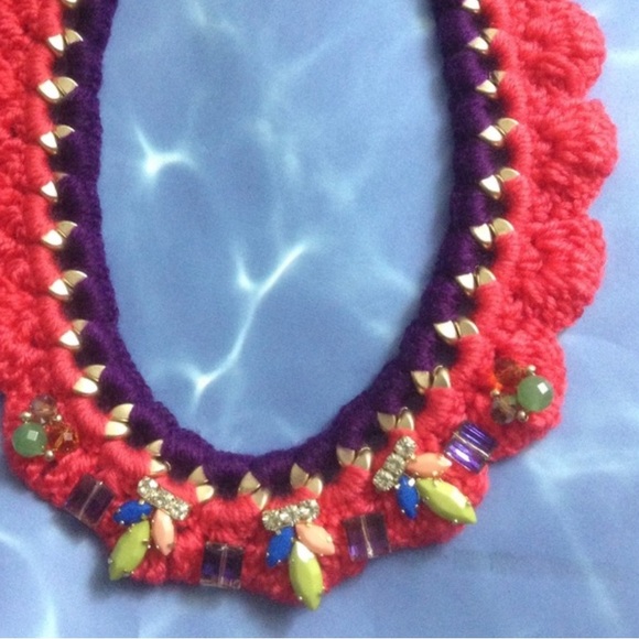 Bohemian 2 pc set lot bundle pink brown candy knitted boho yarn necklace funky - Picture 8 of 8